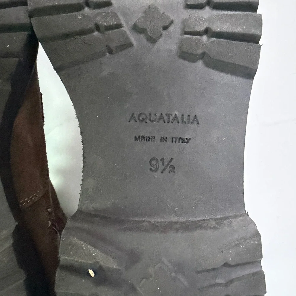 Aquatalia Mayra Brown Suede Combat Boots Made in Italy Side Zip Lug Sole 9.5